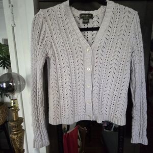 Vintage Eddie Bauer Women's Knit Eyelet Taupe Cardigan OFFER FRIENDLY